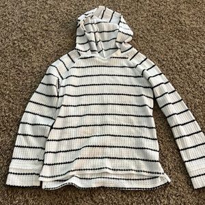 light sweatshirt with white and black stripes
